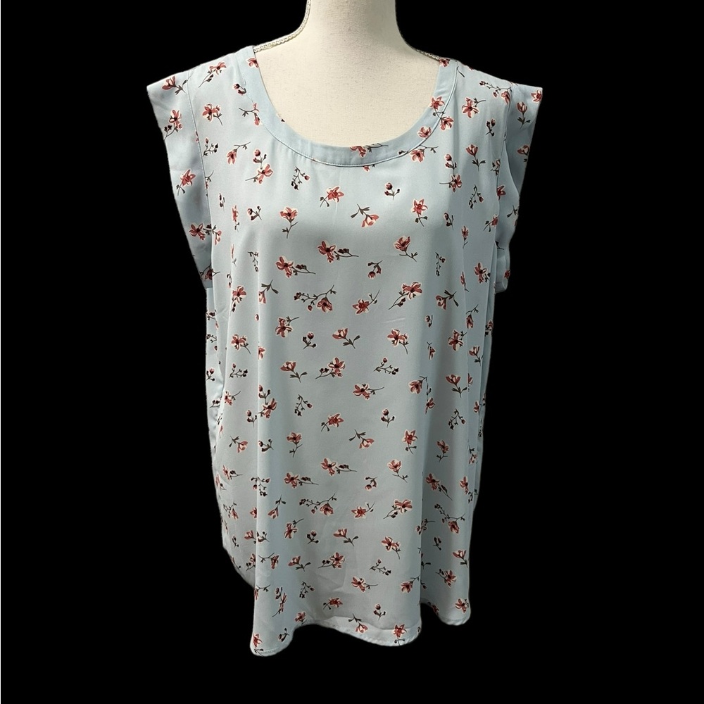 Pleione Powder Blue Floral Sleeveless Tunic Top Sz XL